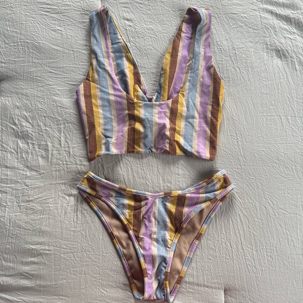 Montce Striped Bikini EUC Mismatched Top M Bottoms S